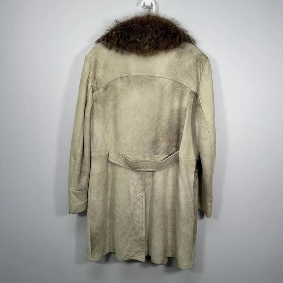 Vintage Cream Suede Fur 1970s Winter Coat Large - Picture 5 of 10